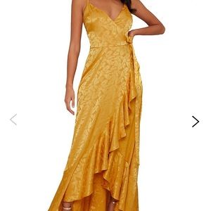 Brand New - never worn! Chi Chi London dress. Satin marigold yellow. Size 6.